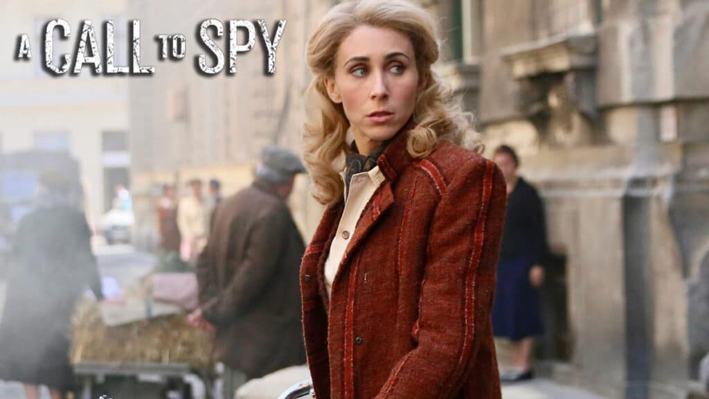 a call to spy moviestill with sarah megan thomas. World War 2 story with Winston Churchill's spies.